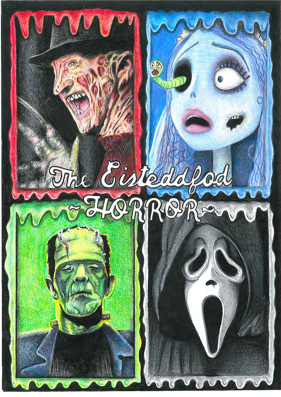 Charlotte Green's winning design for the 2018 horro-themed Eisteddfod.