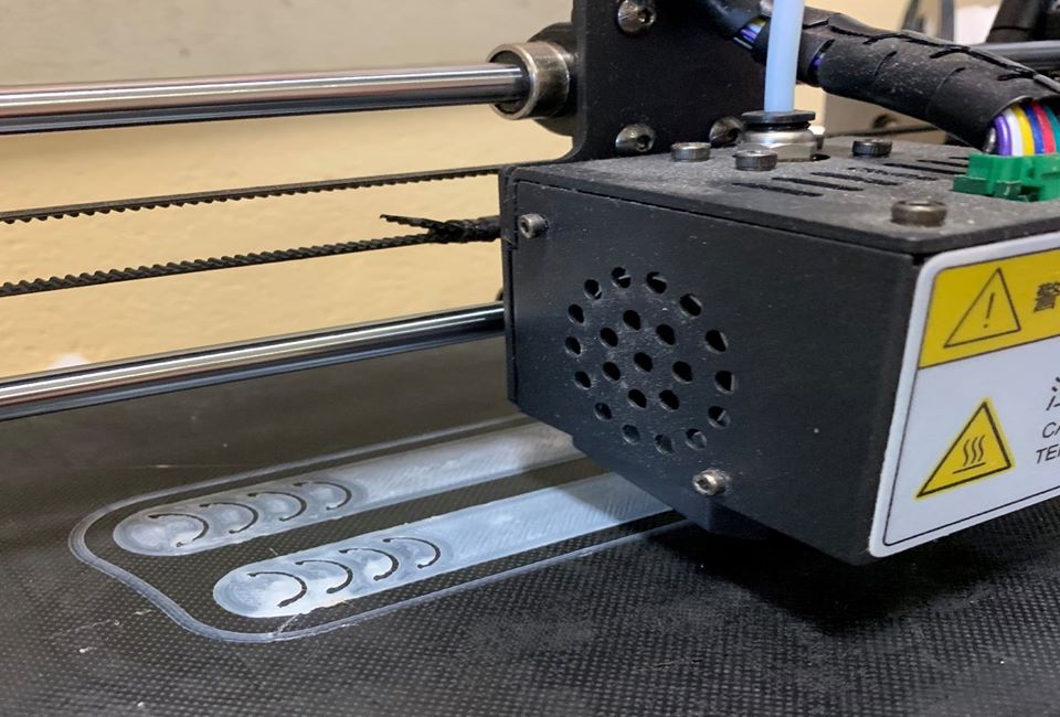 Arthur Terry’s 3D printer making clips for face masks for the Sutton Coldfield schools PPE link-up.