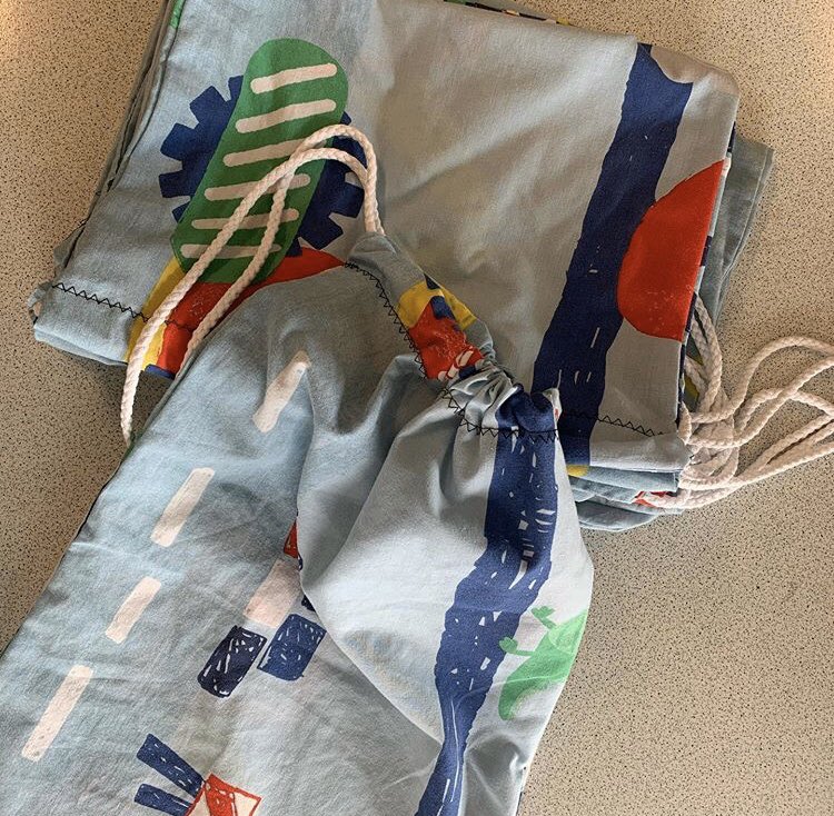 Scrubs bags sewn by students at Stockland Green School for the Sutton Coldfield schools PPE project.