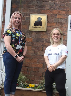 Headteacher Amanda Lees with Ellie Simmonds outside the historic Rankin House at the Shrubbery.
