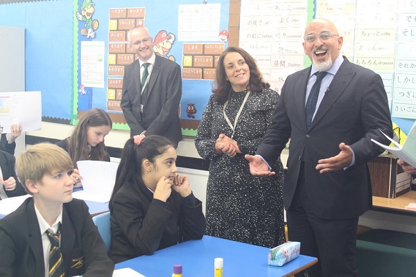 West Coventry Academy visit by Education Secretary Nadhim Zahawi.