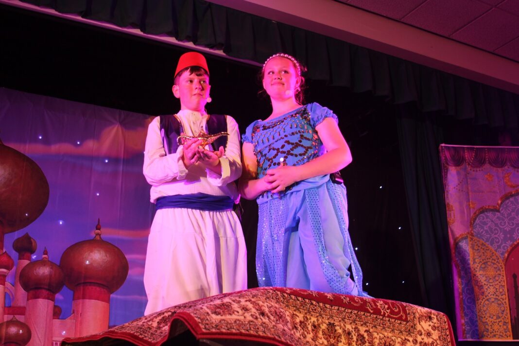 Perryfields Academy Aladdin musical - Charlie Green as Aladdin and Bella Beaumont as Princess Jasmine.