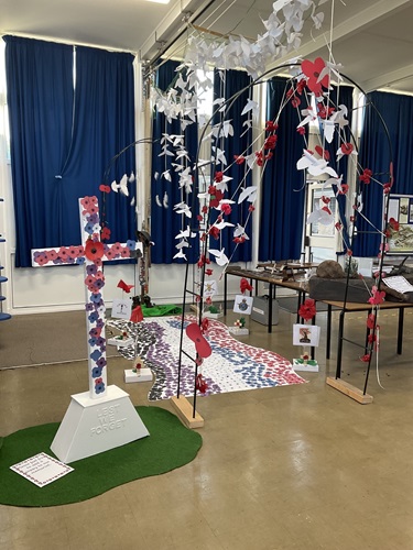 The art installation in the school hall.