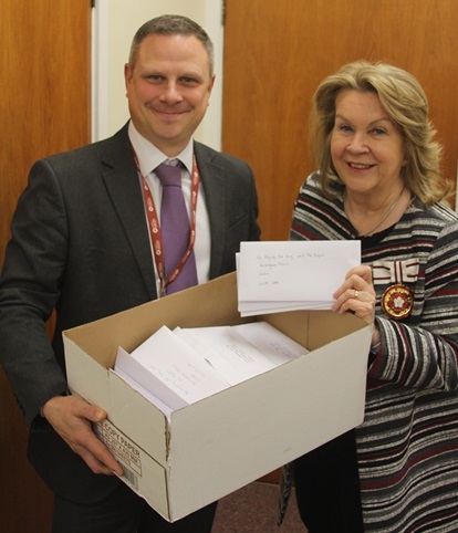 Ian Smith-Childs with Dawn Ward CBE and some of the 200-plus letters.