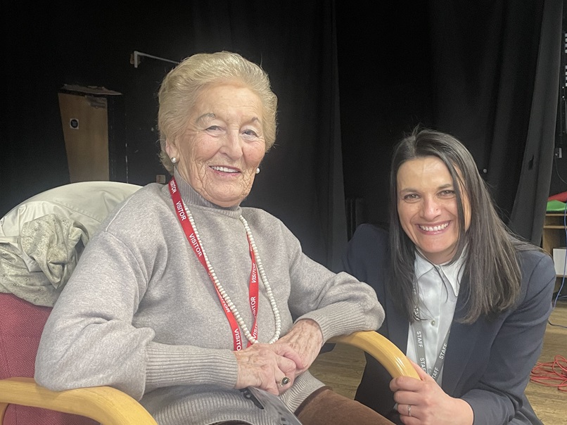 Holocaust survivor Mindu Hornick MBE with Perryfields headteacher Clare Harris.