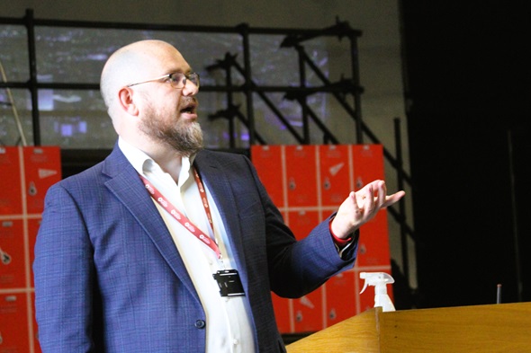 The ATLP's Simon Smith talks to business leaders at the launch.