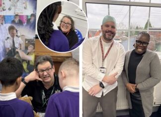 Slade Primary careers event gives pupils a look at working life Slade Primary careers event: Left: West Midlands Fire Prevention Team’s Simon Debenham talks to pupils, and (right) Slade Primary Teacher Joe Bennett with Erdington MP Paulette Hamilton and (inset) celebrated fiction and screen-writer Claire Bennett.
