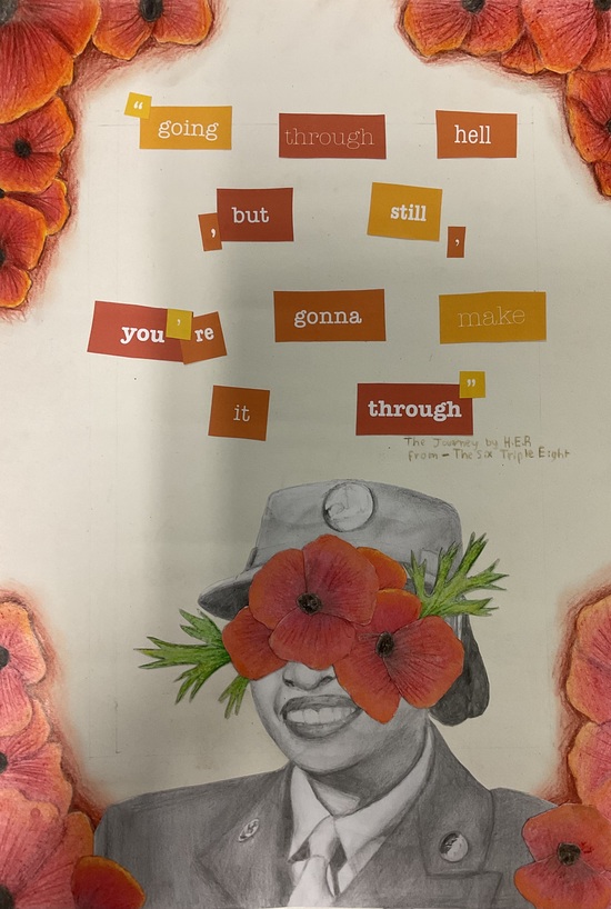 Stockland Green Remembrance Day project:  The students took on a creative challenge, sketching their own poster concepts symbolising unity and remembrance.