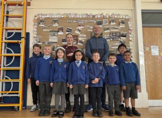 ‘Thriving’ St Chad’s Primary School celebrates after glowing report by inspectors St Chad’s students with Headteacher Jennifer Aitken and Deputy Headteacher Andy Jones.