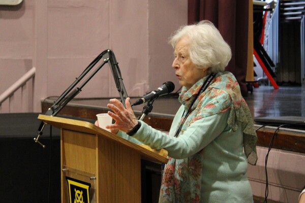 Holocaust survivor Dr Agnes Kaposi speaks to students last week in Handsworth.