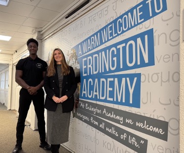 Erdington Academy attendance drive: Head of School Liz Cross with Marlon Walters, whose MW Impact mentors have become a fixture of life at Erdington Academy – and have helped drive up attendance.
