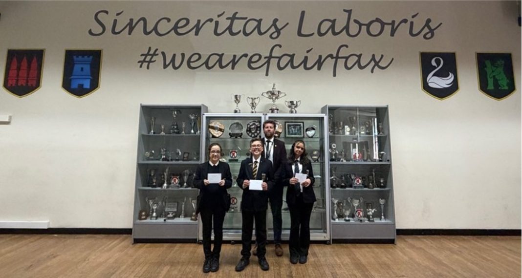 Students from Fairfax Academy who were awarded a prize in the FMAT writing competition.
